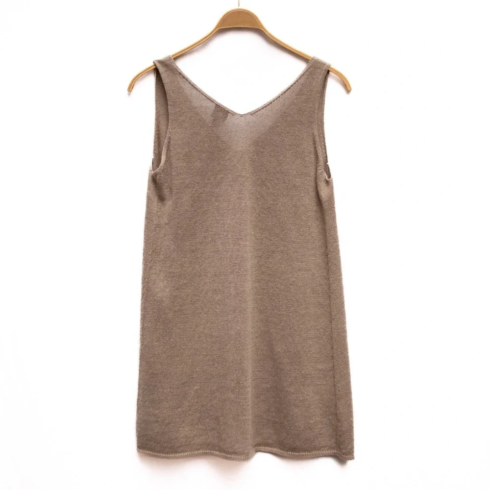 Eileen Fisher Linen Knit Short Popover‎ Dress M Tan Neutral Lagenlook Oversized - Picture 2 of 5